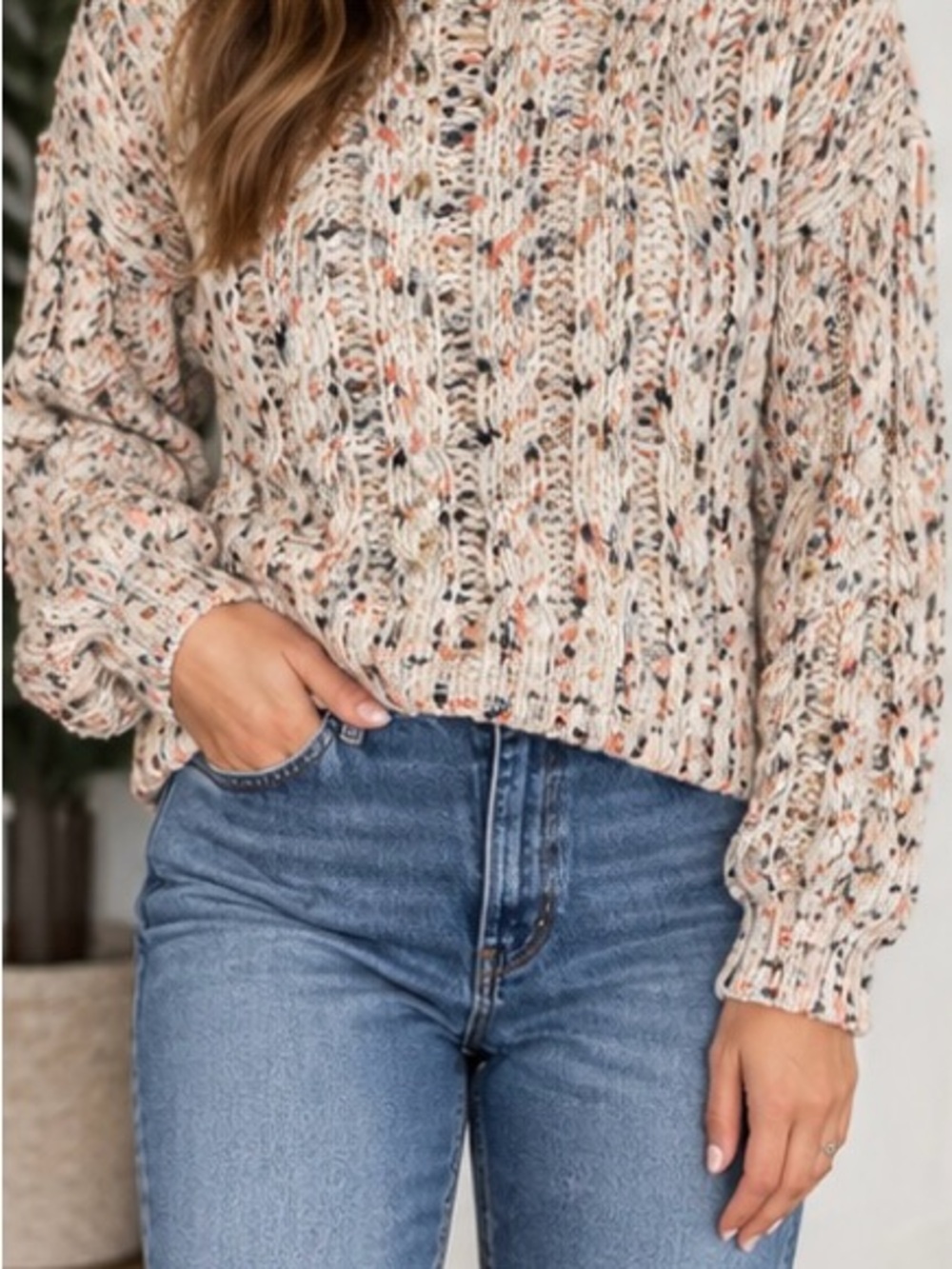 Jessica Simpson Textured Boucle Knit Sweater Multicolor Speckled M